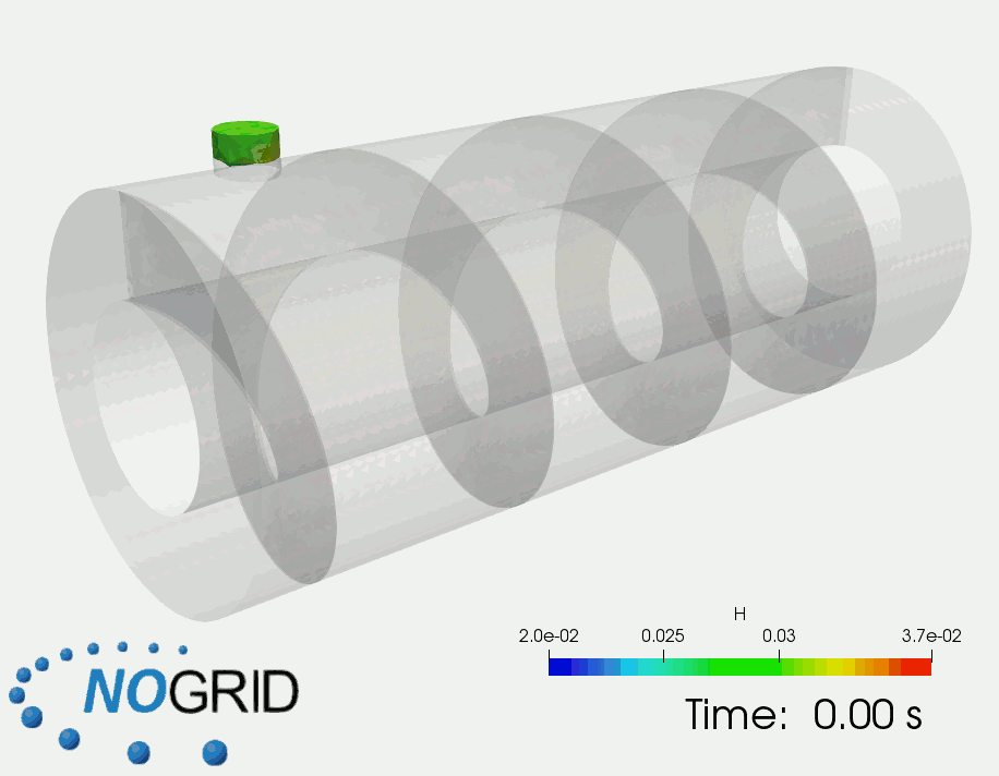  Fluid flow in an extruder, computed with NOGRID software