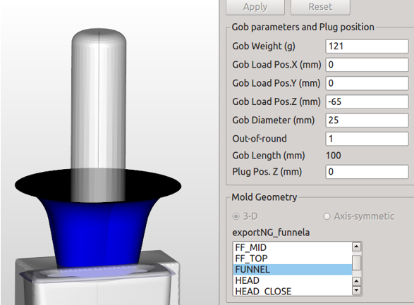 Funnel in container forming simulation in NOGRID pointsBlow software